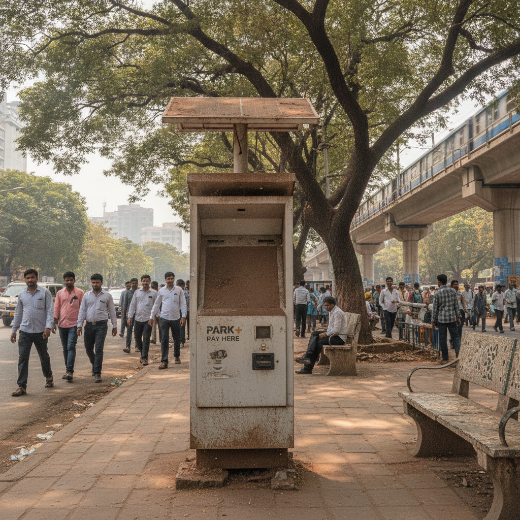 Defunct Smart Parking Kiosks Block MG Road Footpaths Despite Pedestrian Clearance Drive