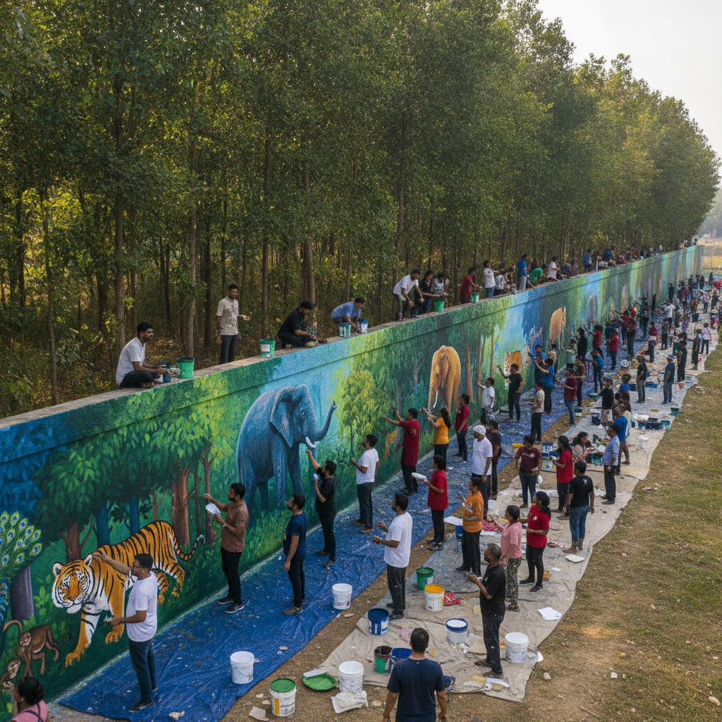 Volunteers Paint 300-Foot Mural in Sundaravana to Celebrate Environmental Revival
